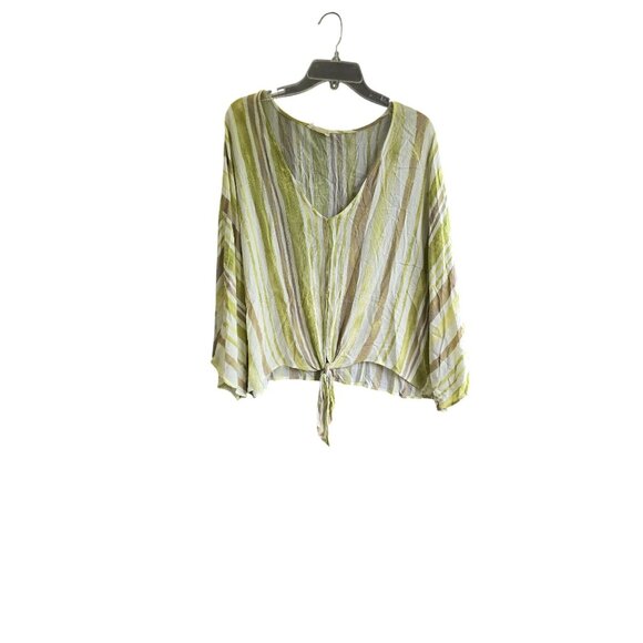 Striped V-Neck Tie-Front Lightweight Blouse L - Picture 1 of 5